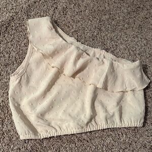 One-Shoulder Cream Ruffle Top